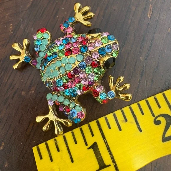 Colorful Rhinestone Frog Brooch - Picture 11 of 12